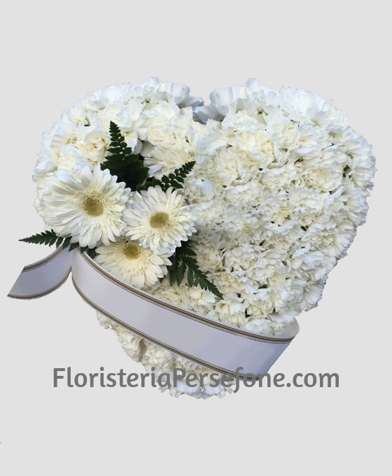 Corazón Funerario Claveles y Gerberas | Flores Blancas para Tanatorio